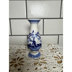 Delft Blue Handpainted Holland Windmill Ceramic Bud Vase 5 Inch Blue White